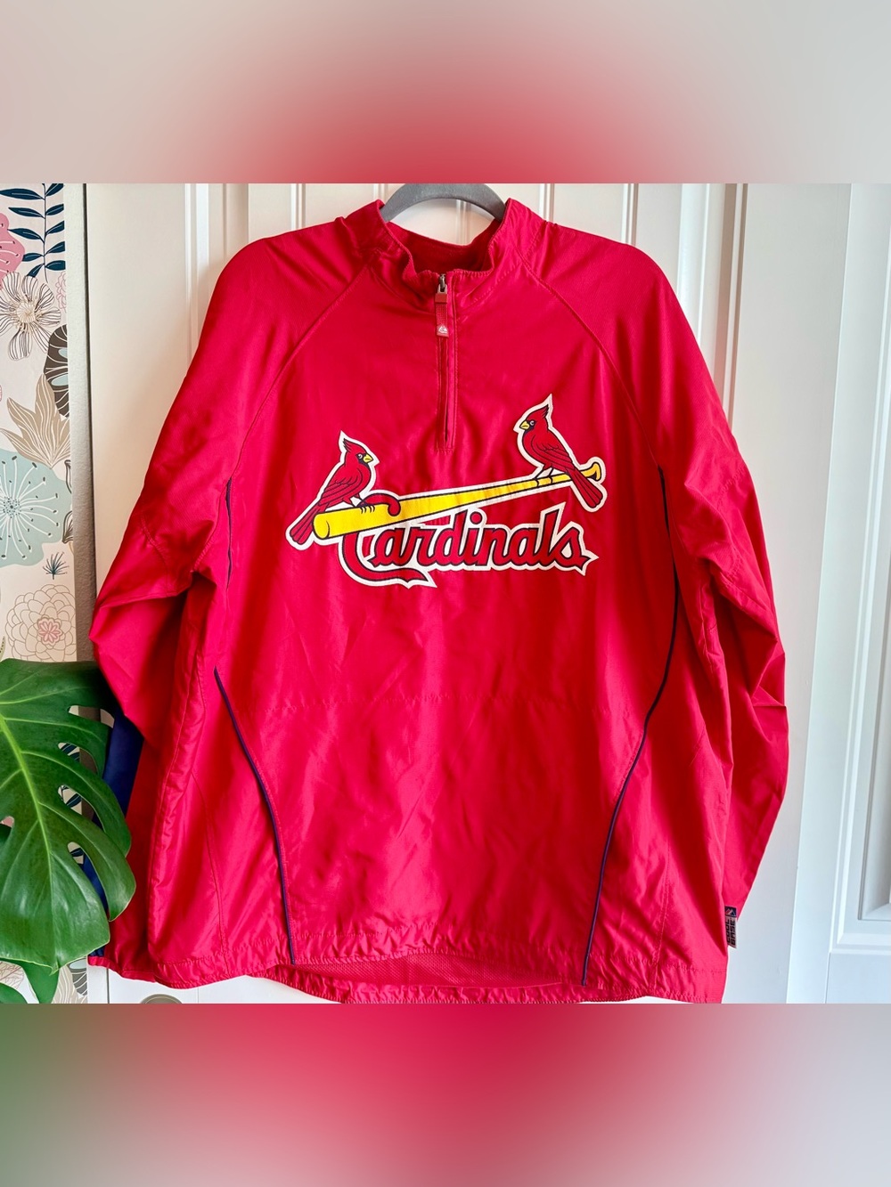 Majestic St. Louis Cardinals Cool Base 1/4 Zip Pullover Jacket Red Men's Size L